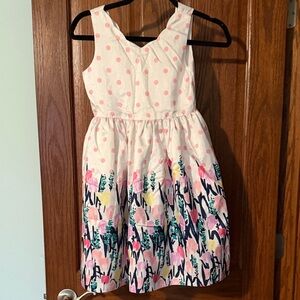 Gymboree formal Girls White and Pink Polka Dot Floral dress size 8